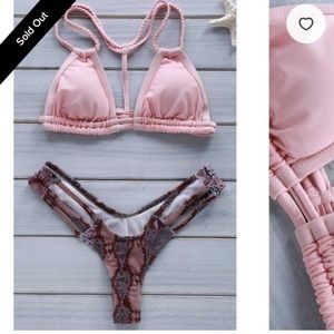 👙Zaful pink & snake skin thong bikini